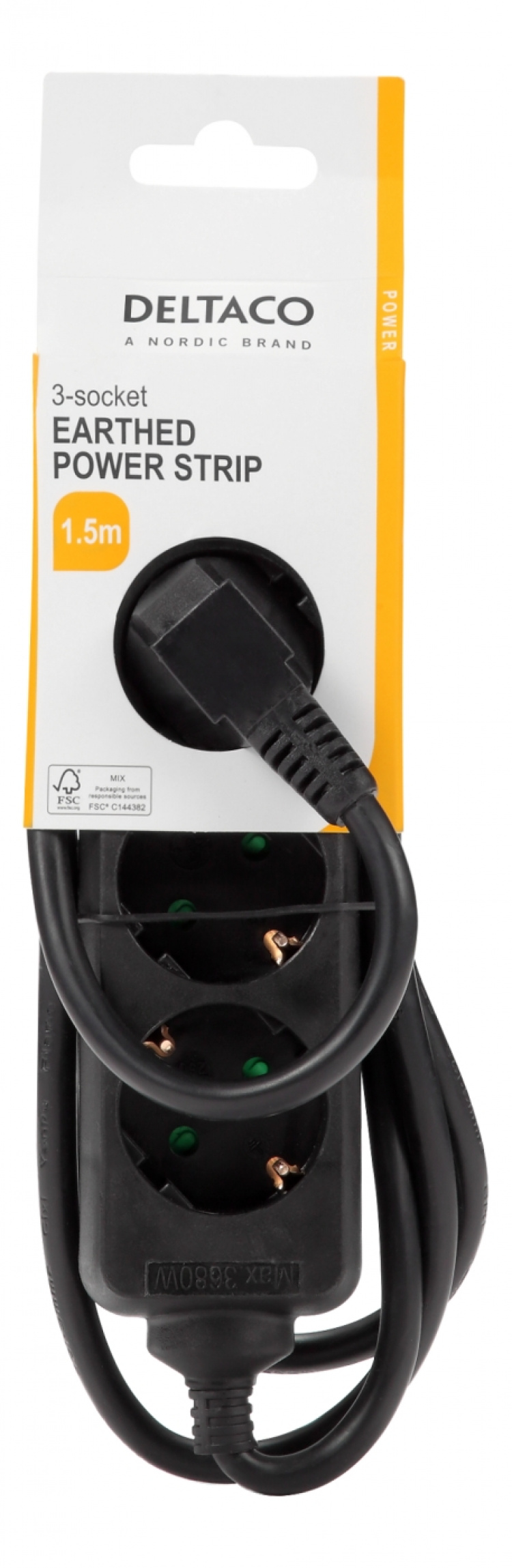 DELTACO outlet 3xCEE 7/3 1xCEE 7/7 1,5m black DELTACO outlet 3xCEE 7/3 1xCEE 7/7 1,5m black