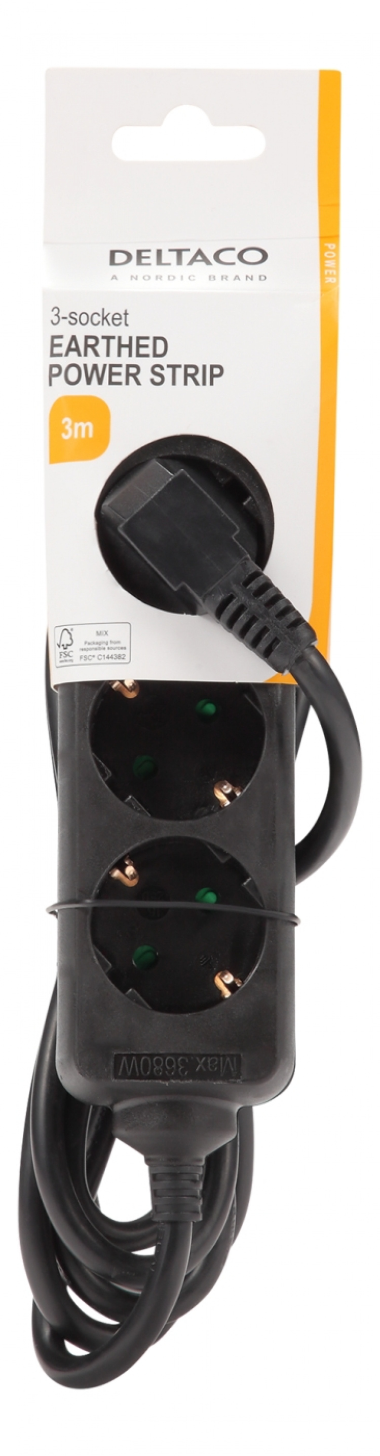 DELTACO outlet 3xCEE 7/3 1xCEE 7/7 3m black DELTACO outlet 3xCEE 7/3 1xCEE 7/7 3m black