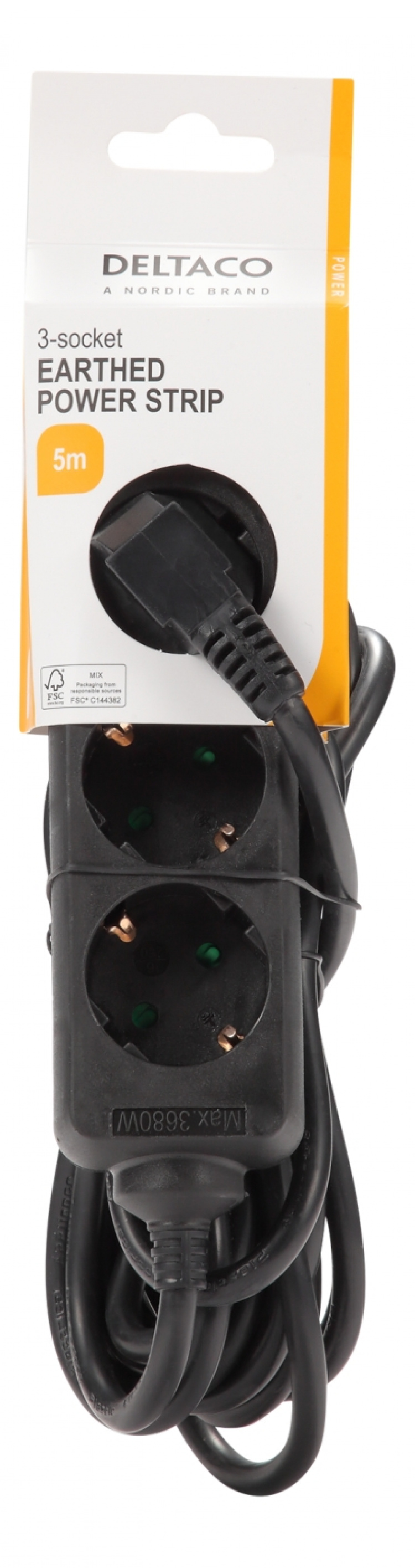 DELTACO outlet 3xCEE 7/3 1xCEE 7/7 5m black