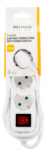 DELTACO outlet 3xCEE 7/3 1xCEE 7/7 switch 1,5m white DELTACO outlet 3xCEE 7/3 1xCEE 7/7 switch 1,5m white