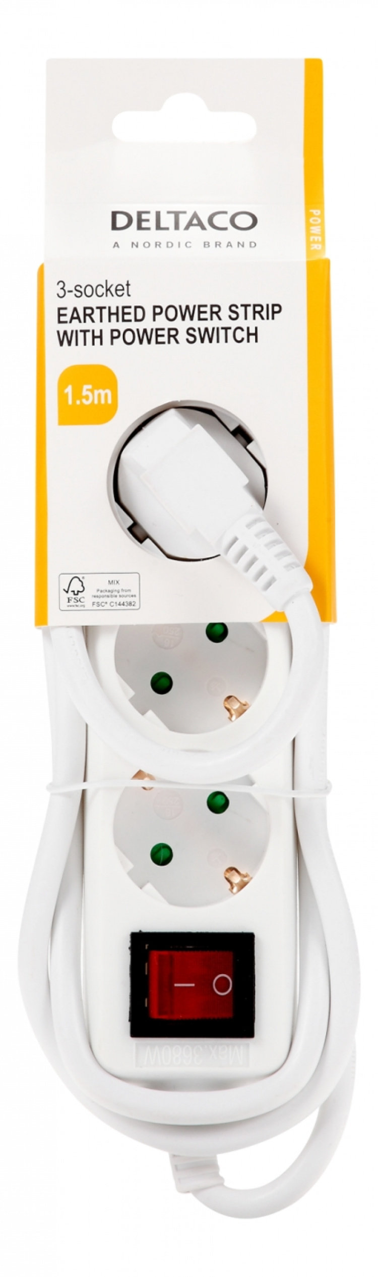 DELTACO outlet 3xCEE 7/3 1xCEE 7/7 switch 1,5m white DELTACO outlet 3xCEE 7/3 1xCEE 7/7 switch 1,5m white