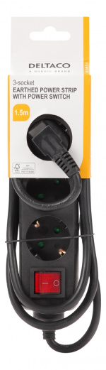 DELTACO outlet 3xCEE 7/3 1xCEE 7/7 switch 1,5m black