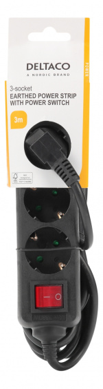 DELTACO outlet 3xCEE 7/3 1xCEE 7/7 switch 3m black