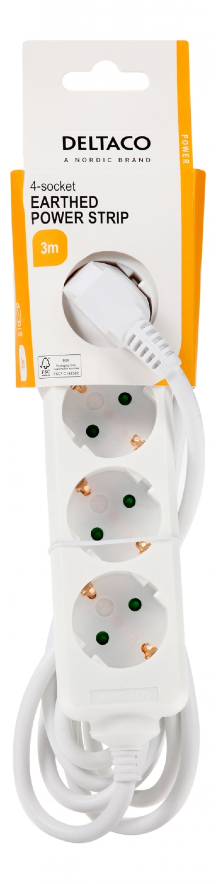 DELTACO outlet 4xCEE 7/3 1xCEE 7/7 3m white