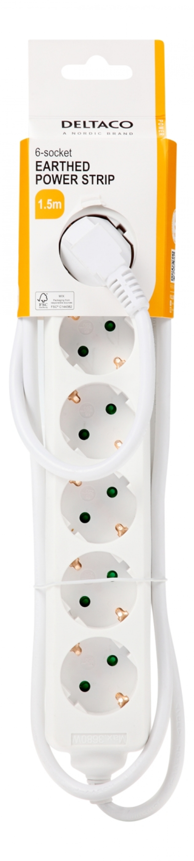 DELTACO outlet 6xCEE 7/3 1xCEE 7/7 1,5m white DELTACO outlet 6xCEE 7/3 1xCEE 7/7 1,5m white