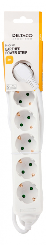 DELTACO outlet 6xCEE 7/3 1xCEE 7/7 3m white DELTACO outlet 6xCEE 7/3 1xCEE 7/7 3m white