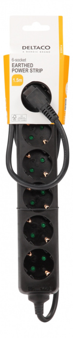 DELTACO outlet 6xCEE 7/3 1xCEE 7/7 1,5m black DELTACO outlet 6xCEE 7/3 1xCEE 7/7 1,5m black