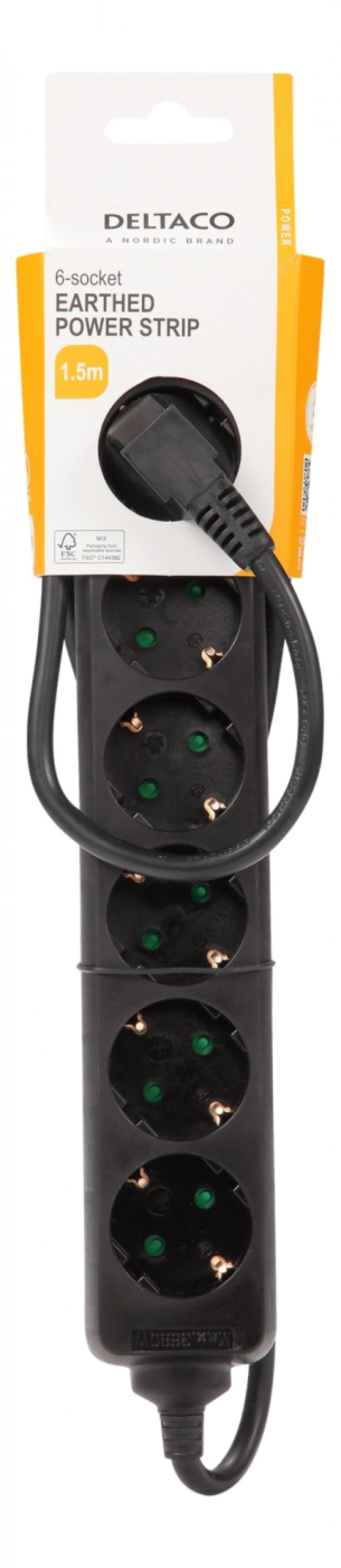 DELTACO outlet 6xCEE 7/3 1xCEE 7/7 1,5m black DELTACO outlet 6xCEE 7/3 1xCEE 7/7 1,5m black