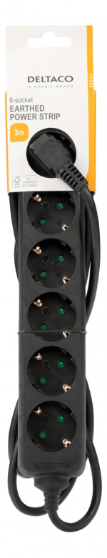 DELTACO outlet 6xCEE 7/3 1xCEE 7/7 3m black DELTACO outlet 6xCEE 7/3 1xCEE 7/7 3m black
