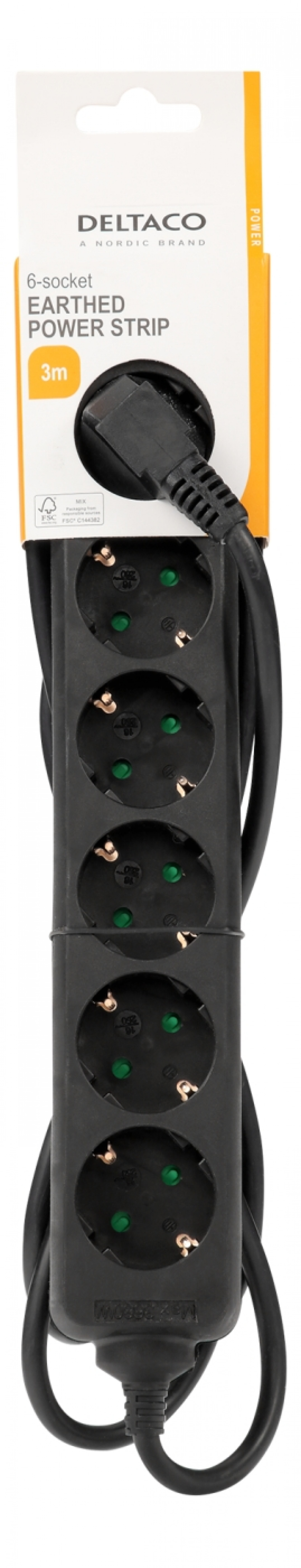 DELTACO outlet 6xCEE 7/3 1xCEE 7/7 3m black DELTACO outlet 6xCEE 7/3 1xCEE 7/7 3m black