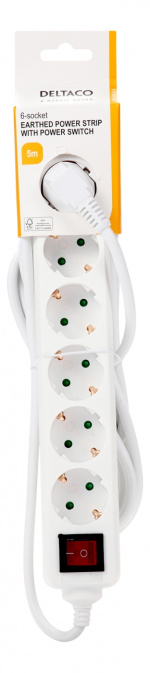 DELTACO outlet 6xCEE 7/3 1xCEE 7/7 switch 5m white