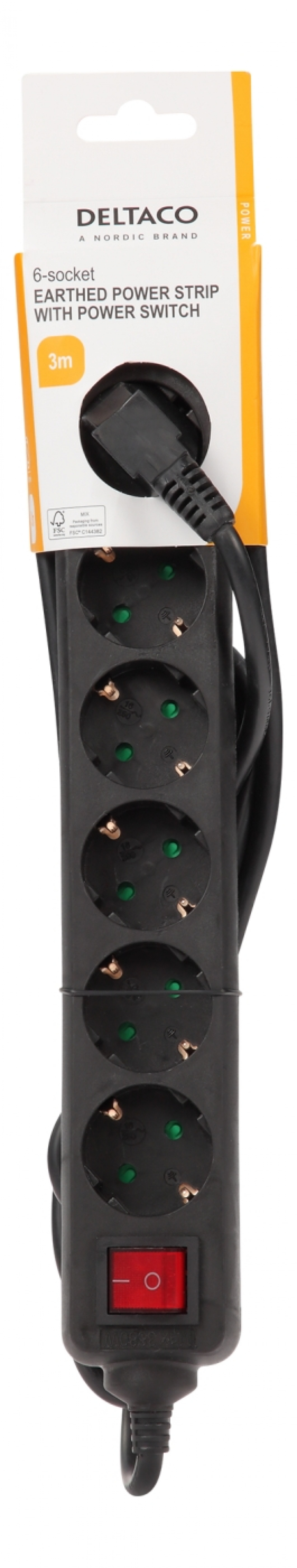 DELTACO outlet 6xCEE 7/3 1xCEE 7/7 switch 3m black DELTACO outlet 6xCEE 7/3 1xCEE 7/7 switch 3m black