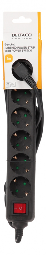 DELTACO outlet 6xCEE 7/3 1xCEE 7/7 switch 5m black DELTACO outlet 6xCEE 7/3 1xCEE 7/7 switch 5m black