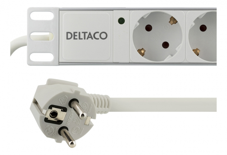 DELTACO Grenuttag, 8xCEE 7/4, 1xCEE 7/7, 2m kabel, vit