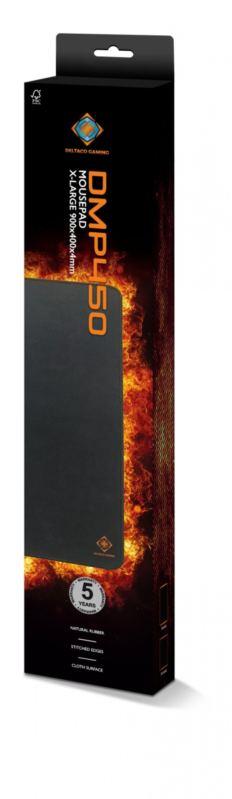 DELTACO GAMING DMP450 XL Mousepad, 900x400x4mm, stitched edges, black