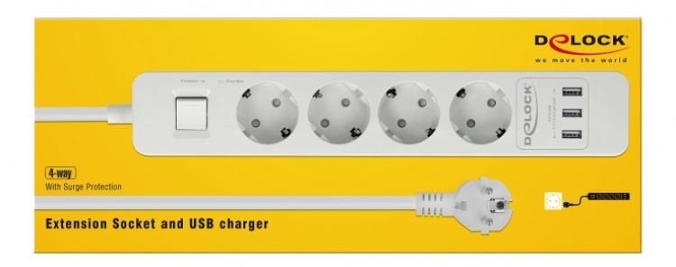 DE-LOCK Grenuttag med 4x CEE 7/3, 3x USB Type-A portar, petskydd, strö