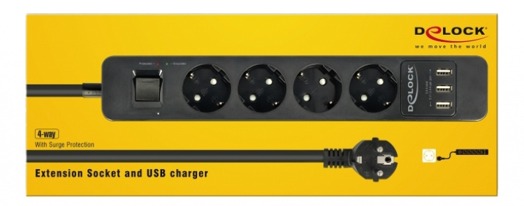 DE-LOCK Grenuttag med 4x CEE 7/3, 3x USB Type-A portar, petskydd, strö