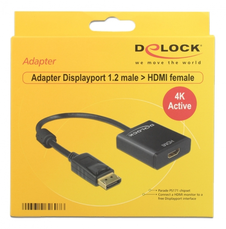 Delock Adapter Displayport 1.2 hane till HDMI hona, 4K, aktiv, svart