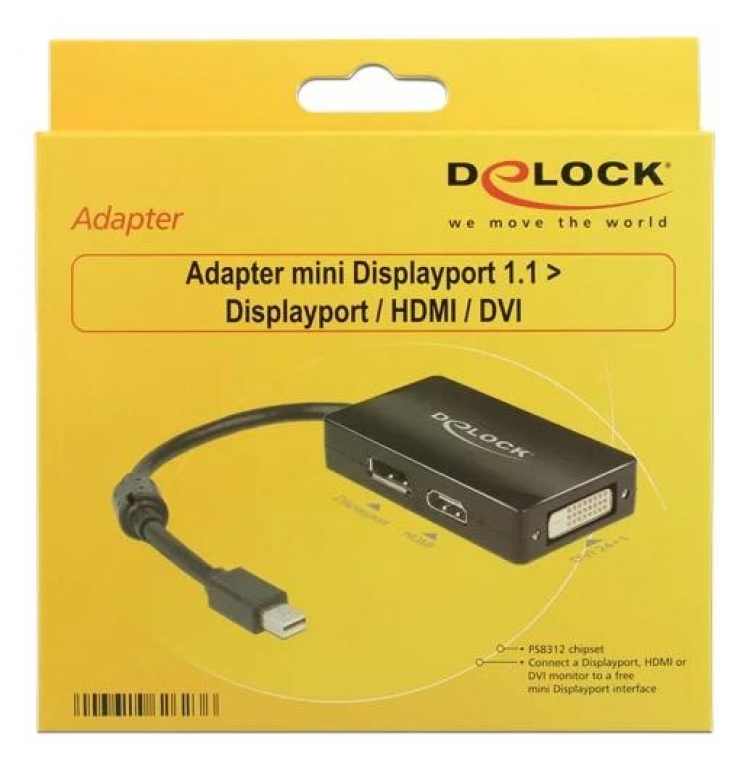 Delock Adapter mini Displayport 1.1 till Displayport/HDMI/DVI, svart