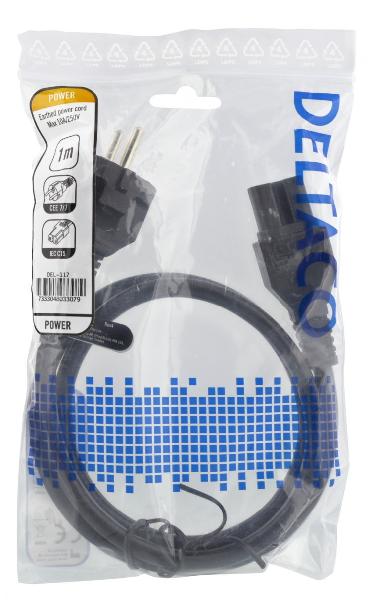 DELTACO förlängningskabel IEC C15 - CEE7/7, 1m, svart DELTACO förlängningskabel IEC C15 - CEE7/7, 1m, svart