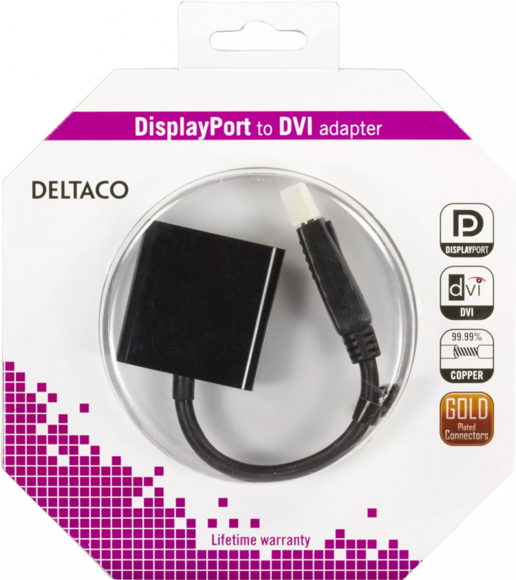 DELTACO DisplayPort till DVI-D singlelink adapter, 0,2m, ha-ho, svart