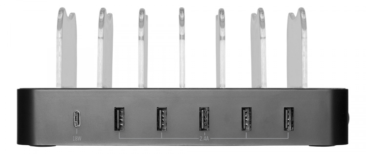 DELTACO USB charging station 5x USB-A, 1x USB-C PD, total 50 W, black