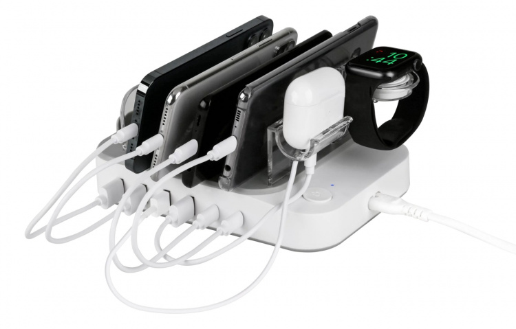 DELTACO USB charging station, 4x USB-A, 1x USB-C 2.4A, 1x USB-C PD 20W DELTACO USB charging station, 4x USB-A, 1x USB-C 2.4A, 1x USB-C PD 20W