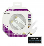 DELTACO platt HDMI kabel, HDMI High Speed with Ethernet, 4K, 2m, vit DELTACO platt HDMI kabel, HDMI High Speed with Ethernet, 4K, 2m, vit