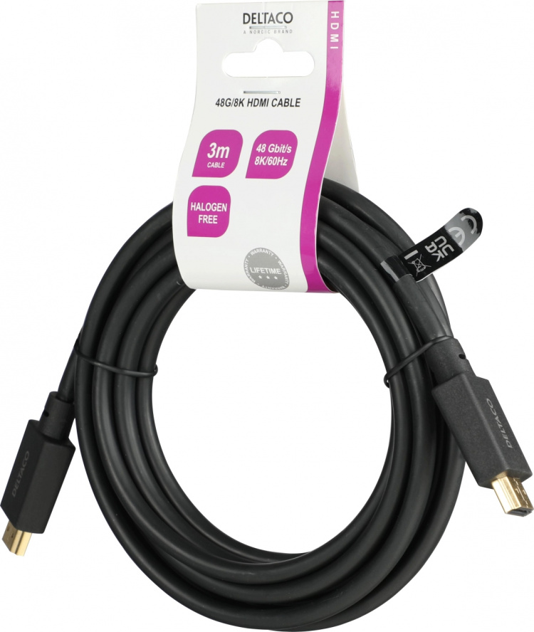 DELTACO Ultra High Speed HDMI-kabel, 3m, eARC, QMS, 8K 60Hz, 4K 120Hz, LSZH, svart DELTACO Ultra High Speed HDMI-kabel, 3m, eARC, QMS, 8K 60Hz, 4K 120Hz, LSZH, svart