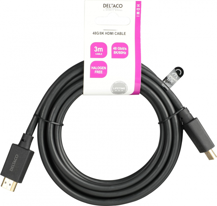 DELTACO Ultra High Speed HDMI-kabel, 3m, eARC, QMS, 8K 60Hz, 4K 120Hz, LSZH, svart DELTACO Ultra High Speed HDMI-kabel, 3m, eARC, QMS, 8K 60Hz, 4K 120Hz, LSZH, svart