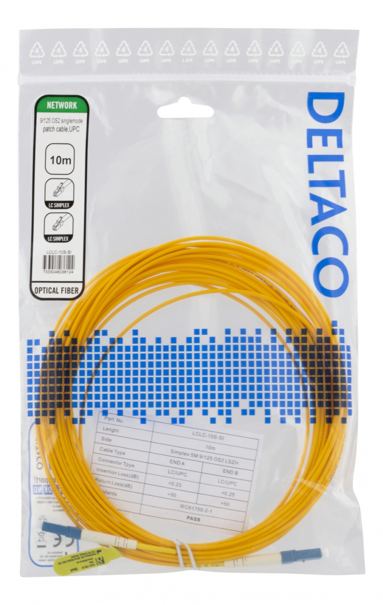 DELTACO OS2 fiberkabel LC – LC, simplex, singlemode, UPC, 9/125, 10m DELTACO OS2 fiberkabel LC – LC, simplex, singlemode, UPC, 9/125, 10m