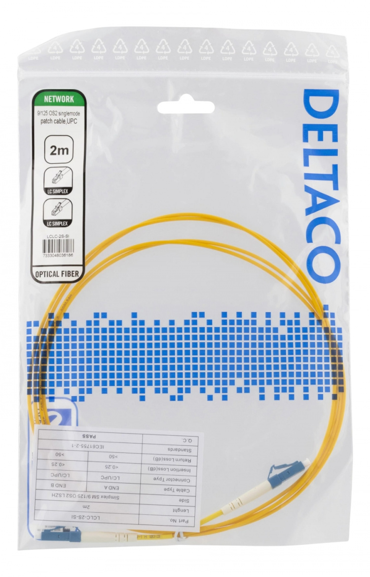 DELTACO OS2 fiberkabel LC – LC, simplex, singlemode, UPC, 9/125, 2m