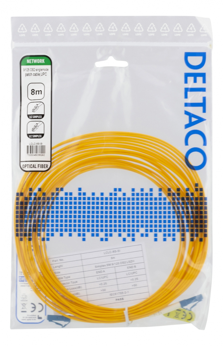 DELTACO OS2 fiberkabel LC – LC, simplex, singlemode, UPC, 9/125, 8m DELTACO OS2 fiberkabel LC – LC, simplex, singlemode, UPC, 9/125, 8m