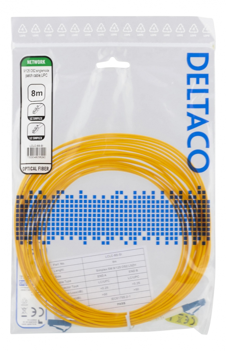 DELTACO OS2 fiberkabel LC – LC, simplex, singlemode, UPC, 9/125, 8m DELTACO OS2 fiberkabel LC – LC, simplex, singlemode, UPC, 9/125, 8m