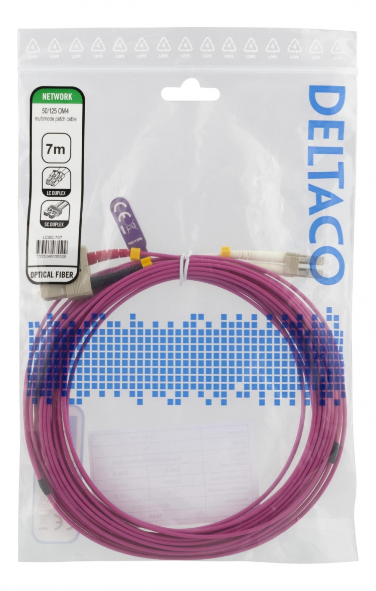 DELTACO OM4 fiberkabel LC – SC, duplex, multimode, 50/125, 7m