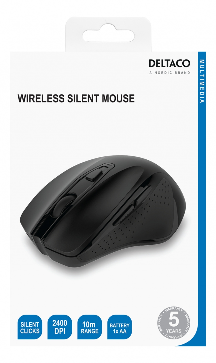 DELTACO Wireless office silent mouse, ergonomic shape, USB rec