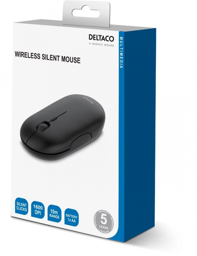 DELTACO Wireless office silent mouse, USB receiver, rubber coated