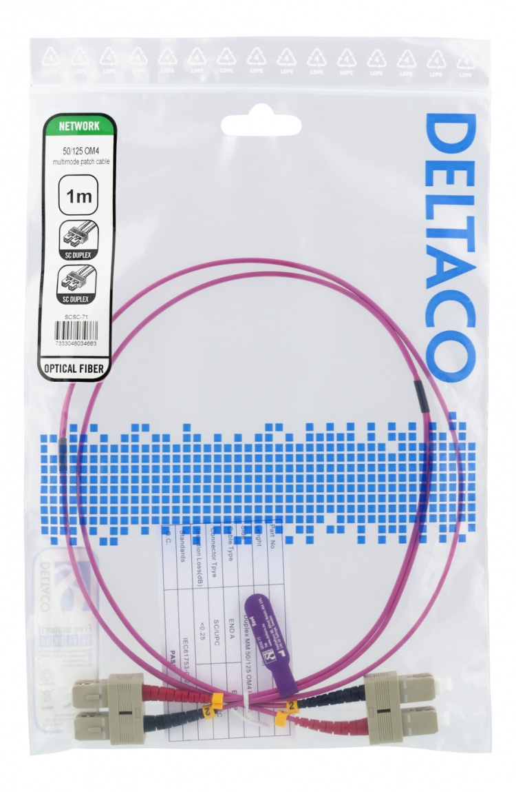 DELTACO Fiberkablage, 1m, SC-SC Duplex, 50/125, rosa DELTACO Fiberkablage, 1m, SC-SC Duplex, 50/125, rosa