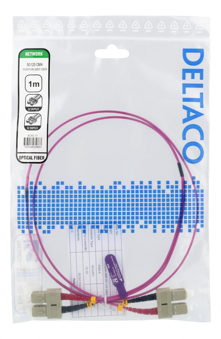 DELTACO Fiberkablage, 1m, SC-SC Duplex, 50/125, rosa DELTACO Fiberkablage, 1m, SC-SC Duplex, 50/125, rosa