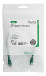 DELTACO U/UTP Cat6 patchkabel, flat, 0,3m, 250MHz, grön