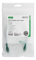 DELTACO U/UTP Cat6 patchkabel, flat, 0,3m, 250MHz, grön