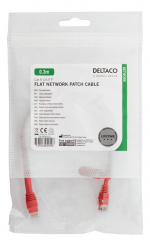 DELTACO U/UTP Cat6 patchkabel, flat, 0,3m, 250MHz, röd