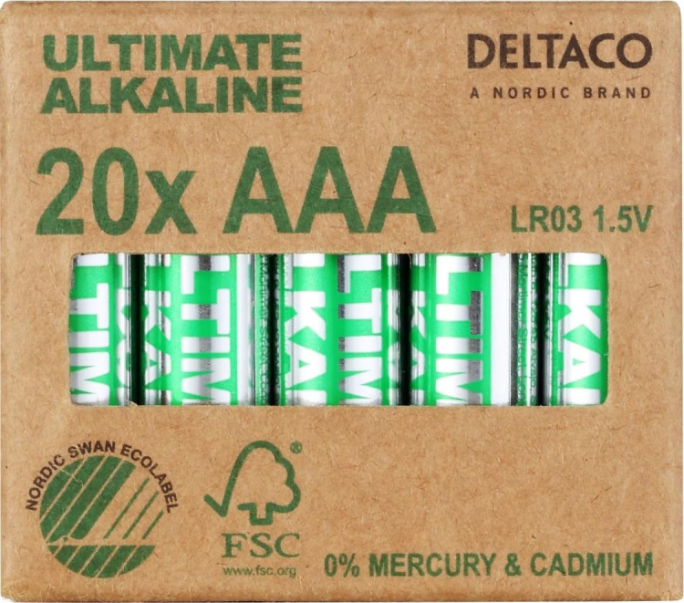 DELTACO Ultimate Alkaline AAA-batteri, 20-pack DELTACO Ultimate Alkaline AAA-batteri, 20-pack