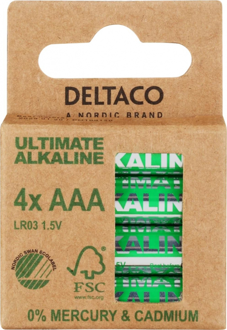 DELTACO Ultimate Alkaline AAA-batteri, 4-pack