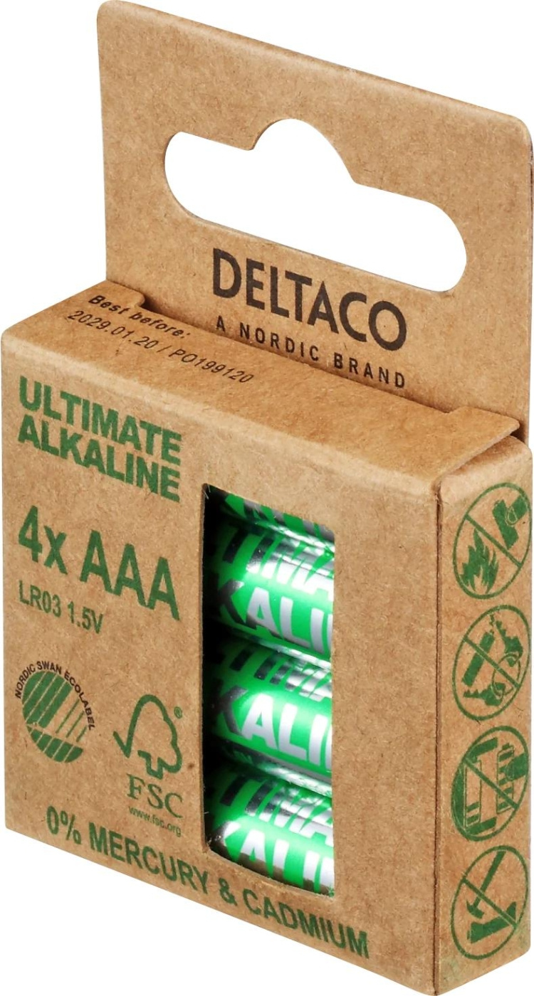 DELTACO Ultimate Alkaline AAA-batteri, 4-pack