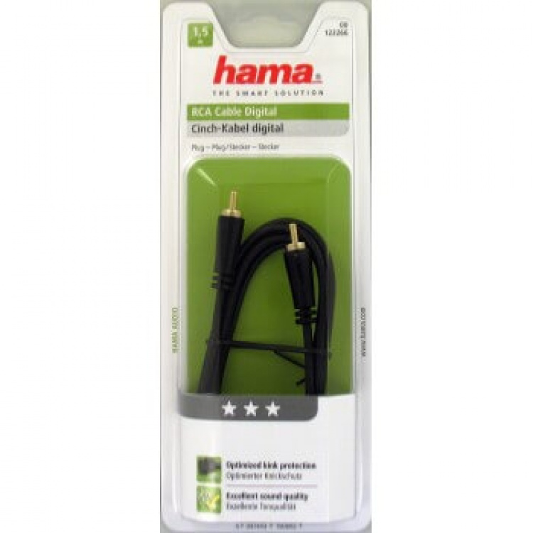 HAMA Audio Cable, RCA plug - RCA p lug, digital, gold-plated, 1.5