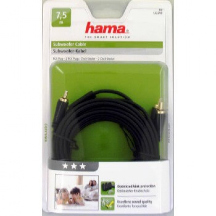 HAMA Subwoofer Cable, RCA plug - 2 RCA plugs, gold-plated, 7.5 m