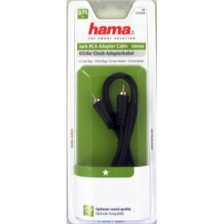 HAMA Audio Cable, 3.5 mm jack plug - 2 RCA plugs, stereo, 0.75 m HAMA Audio Cable, 3.5 mm jack plug - 2 RCA plugs, stereo, 0.75 m