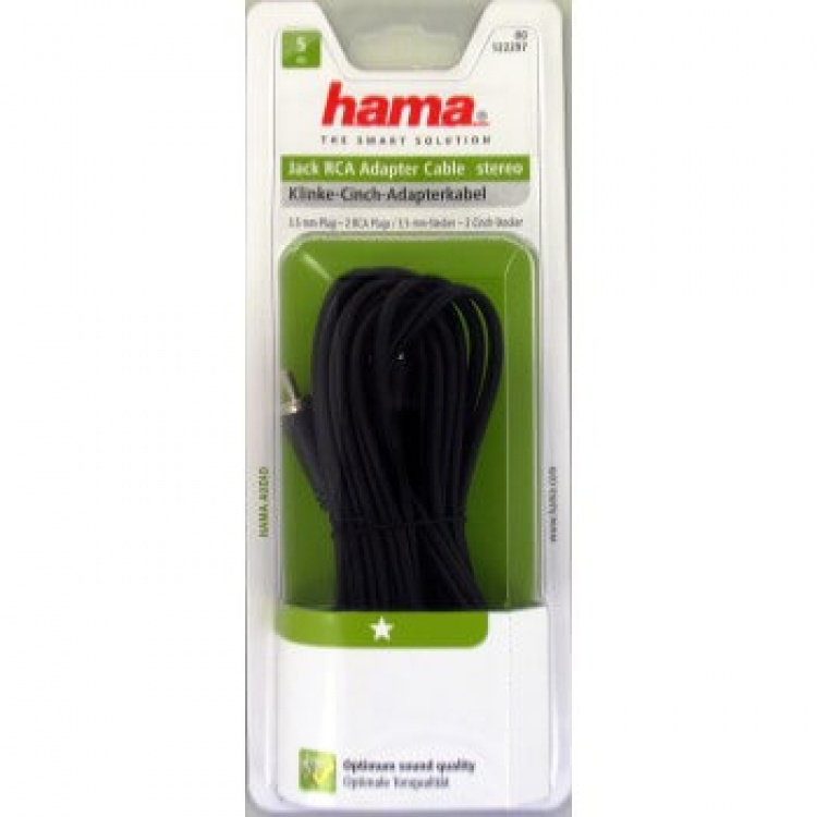 HAMA Audio Cable, 3.5 mm jack plug - 2 RCA plugs, stereo, 5.0 m