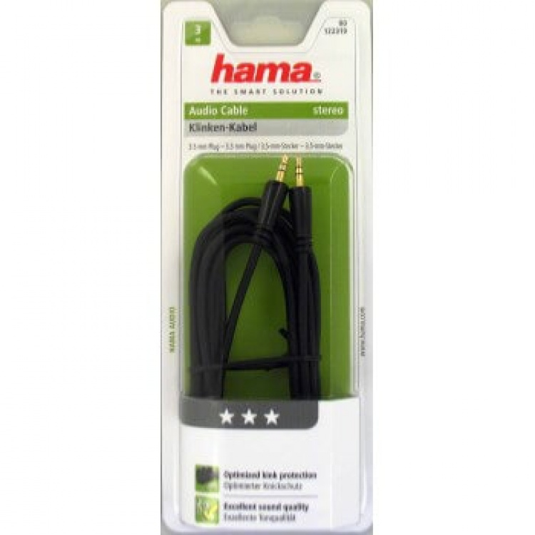 HAMA Audio Cable, 3.5 mm jack plug - plug, stereo, gold-plated, 3 HAMA Audio Cable, 3.5 mm jack plug - plug, stereo, gold-plated, 3